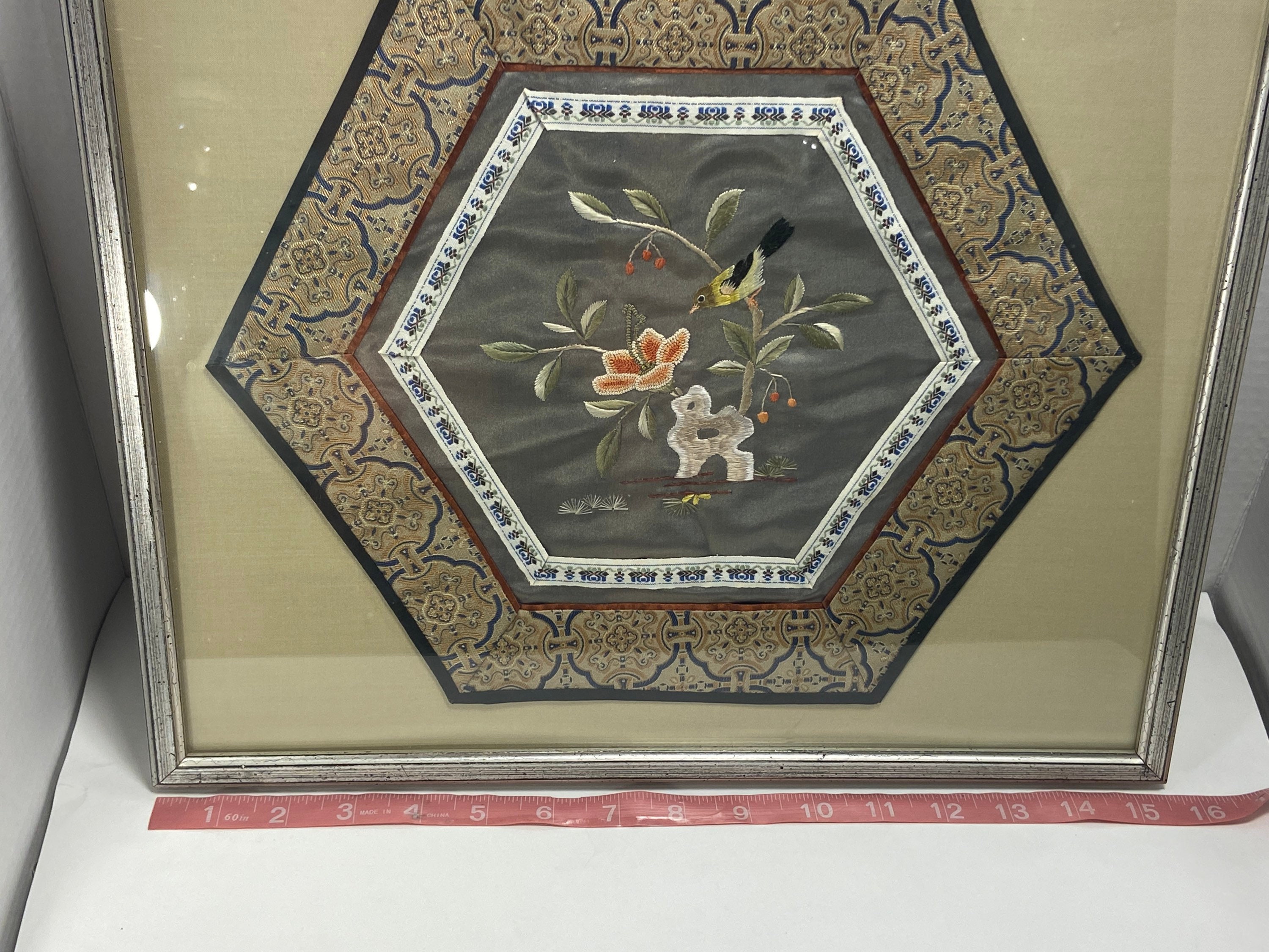 Sale Antique Asian Silk Art Embroidery W Oriental Decor of Stitched ...