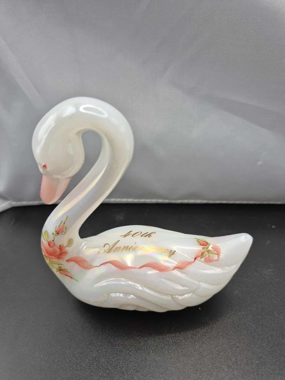 Fenton Glass Swan White Opalescent Mother of Pearl Bird 40th