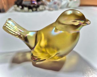 RARE Fenton Bird - Topaz Yellow Iridescent Carnival Glass Songbird Figurine