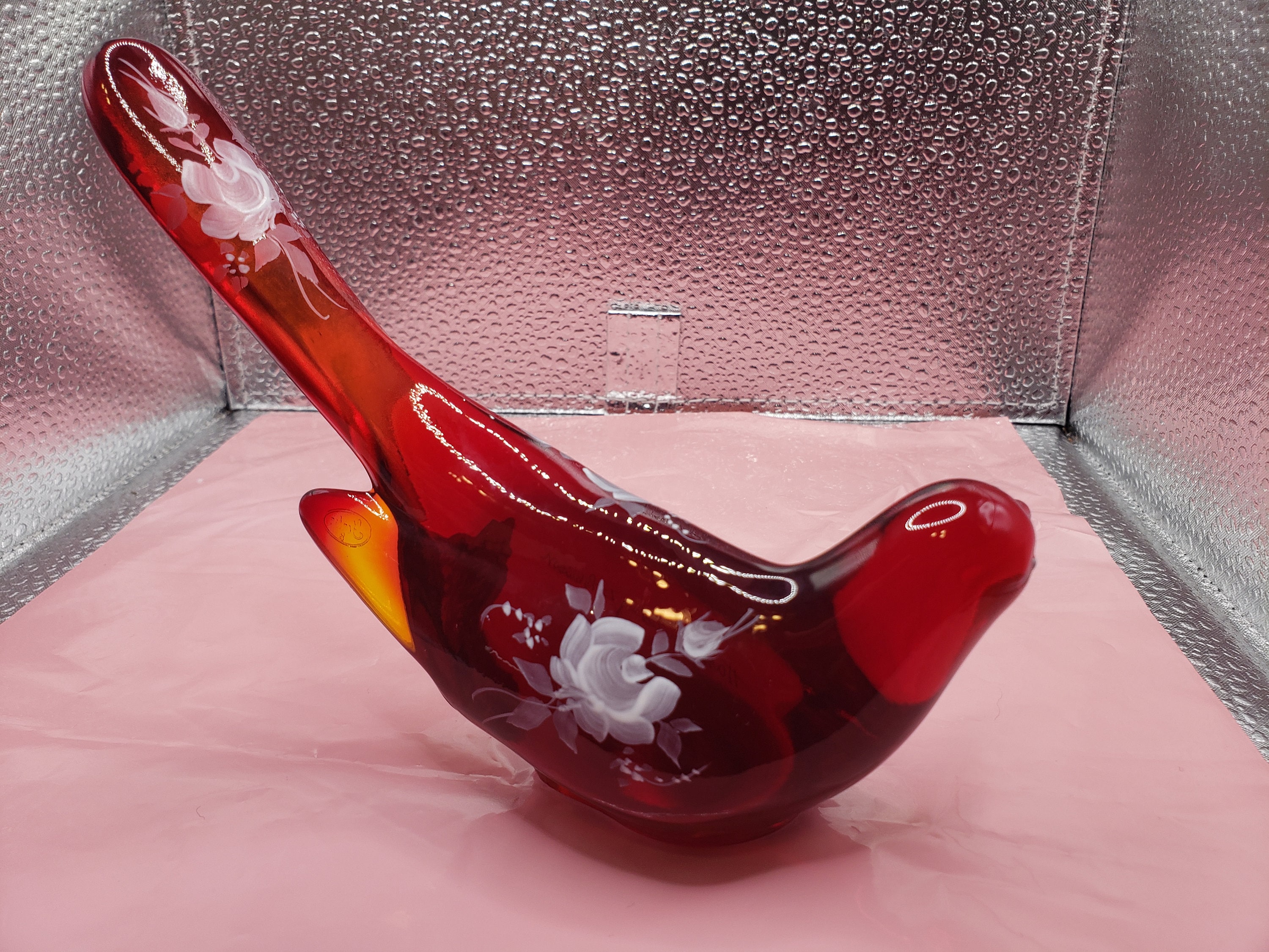 Fenton Bird of Happiness in Elegant Rich Ruby Red Glass, Amberina