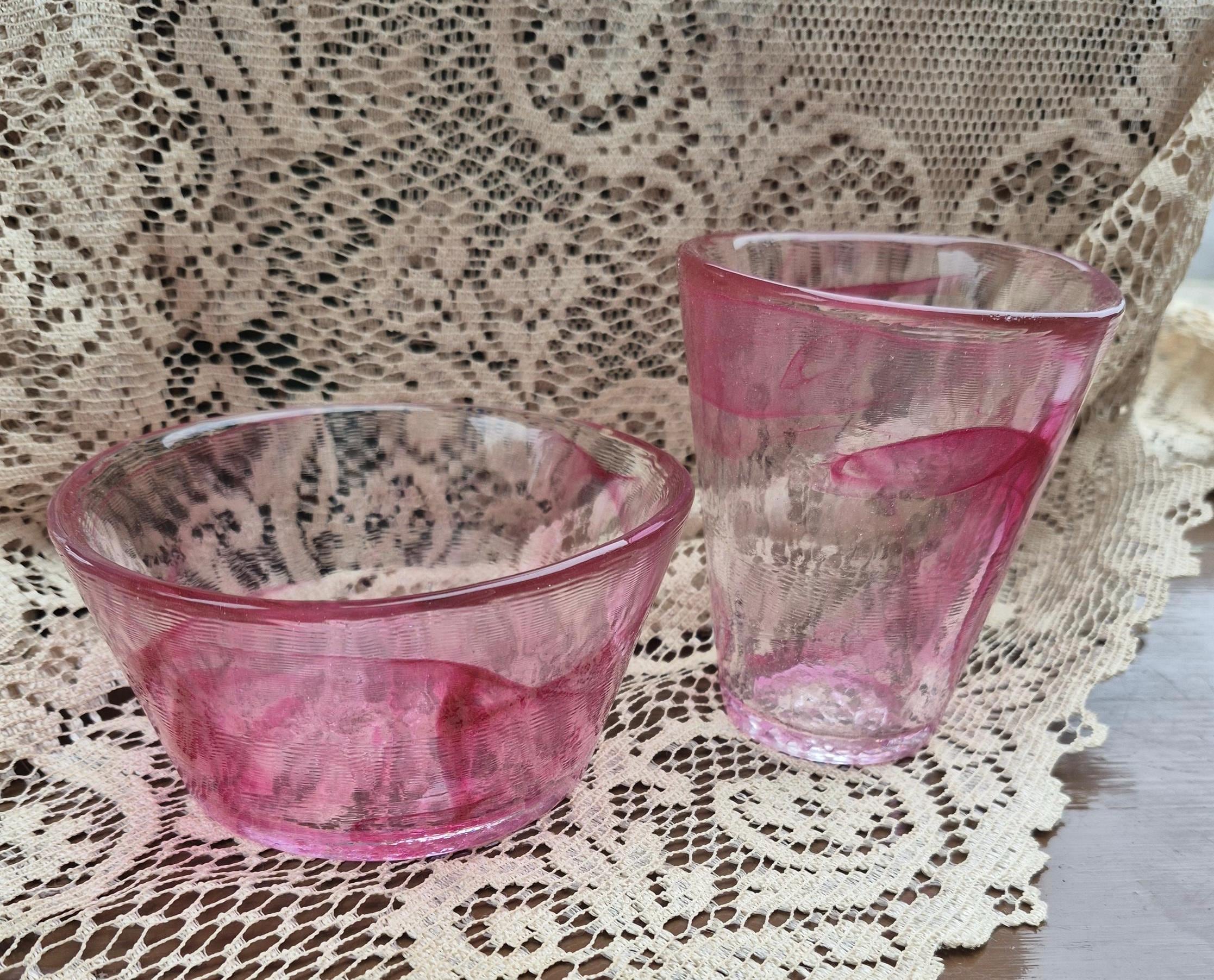 Kosta Boda Mine Bowl & Tumbler in Pink Swirl UHV Glass - by