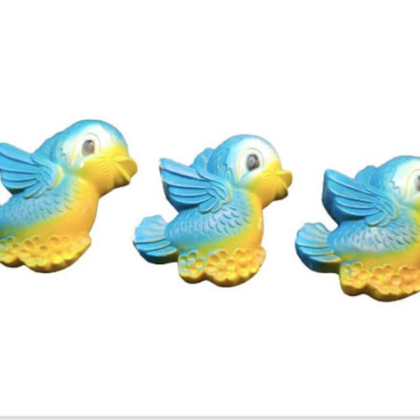 1970's MCM 3 Adorable Chalkware Blue Birds 4 X 3" From MILLER STUDIOS Vintage Set retro decor