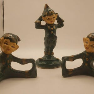 RARE Gilner Pixie Set - 3 Pieces 1950s Vintage Collectible Elves or Sprites in Green Suit Buy set or individually
