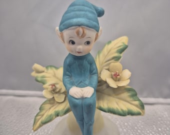 Vintage Pixie or Sprite CUTE Elf relaxing on flower RARE Brinn&#39;s Brand