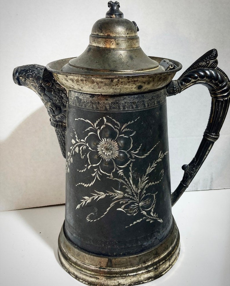 Large Antique Silver Tea Kettle Collectible Rogers Silver Etsy