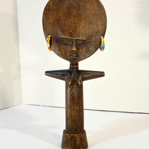 Hand carved Wood African Tribal Art Sculpture - ‘Fertility Goddess’ Ghana Heritage Vintage Rustic / Primitive Decor
