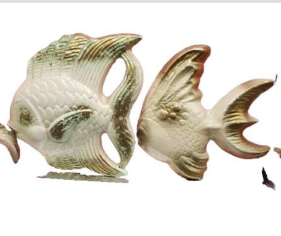 Vintage Midcentury Chalkware Fish Wall Art Set 2 Pieces 1950-60s 