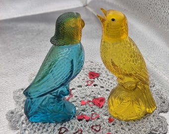 Flacon de parfum vintage en verre Avon Bird, 2 pièces : Canari jaune et Perruche des îles