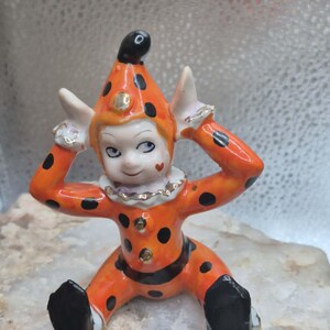 Rare MCM Polkadot Heart Face Pixie Figurine - Cute Elf in Orange Polkadots