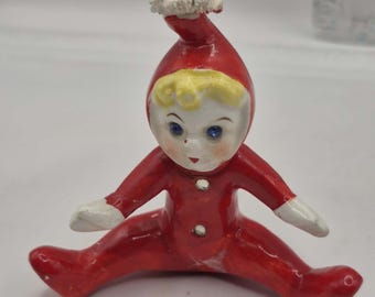 MCM Lindo Duendecillo Vintage - Miniatura de Elfo de los años 50 con Espaguetis, Ojos y Botones de Diamantes de Imitación