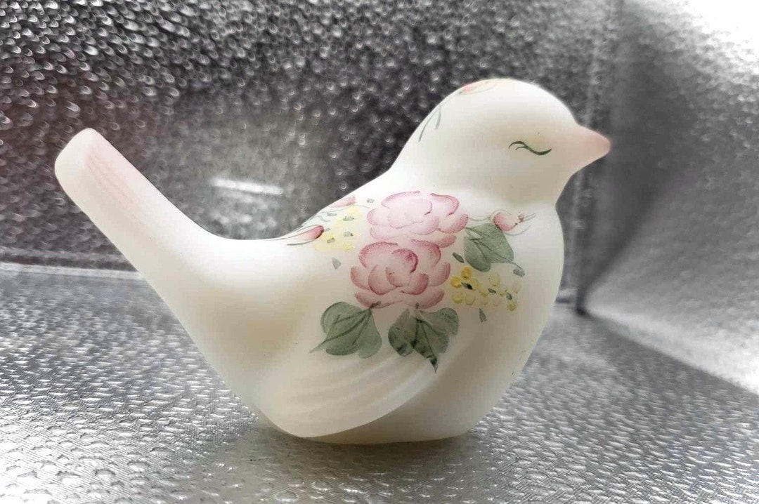 1960年代製 FENTON イチゴ&花柄 フェントン あひる 乳白色 ガラス