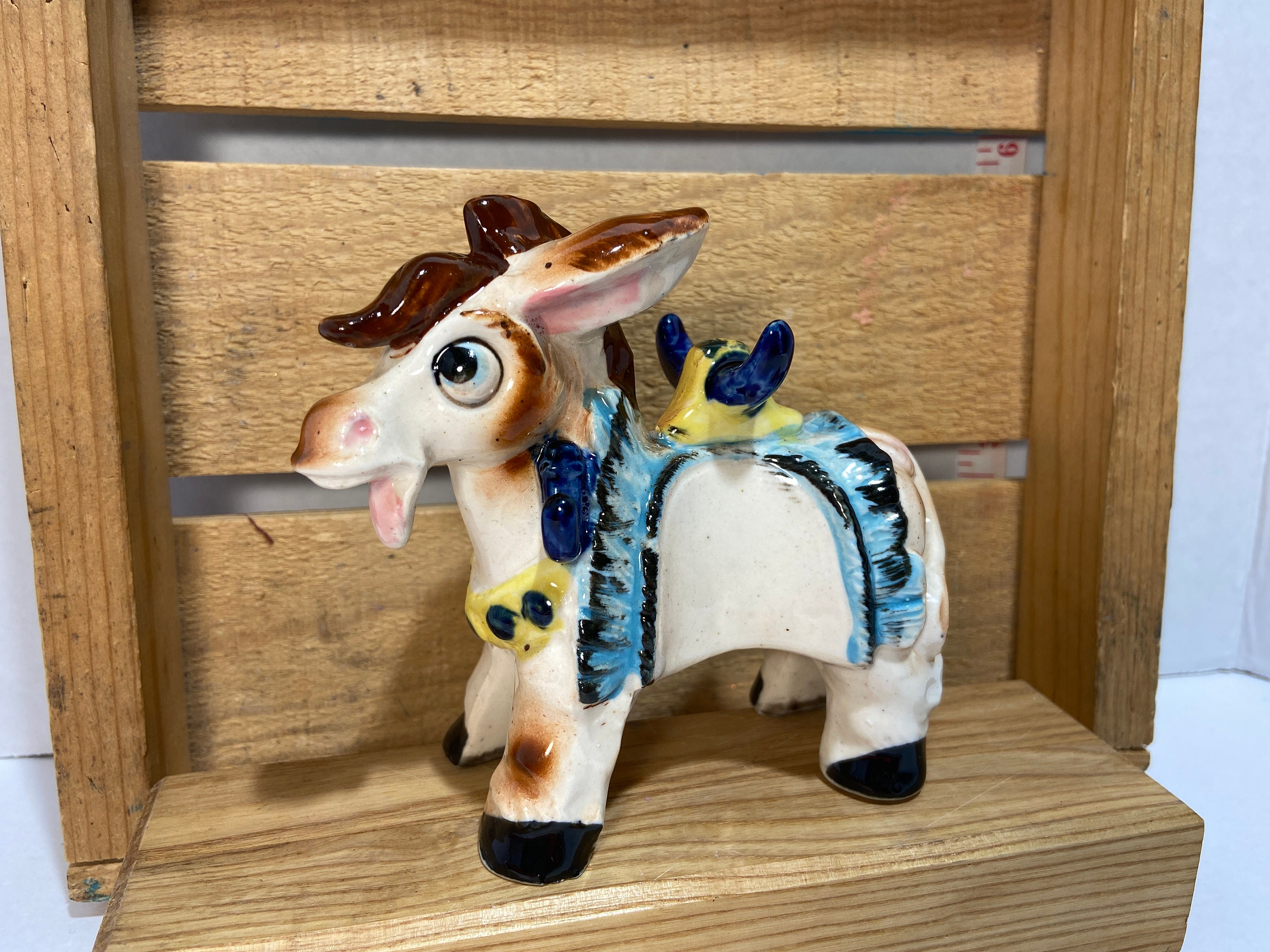 Vintage Donkey Figurine Collectible & Cute Farmhouse Decor a Happy Ass