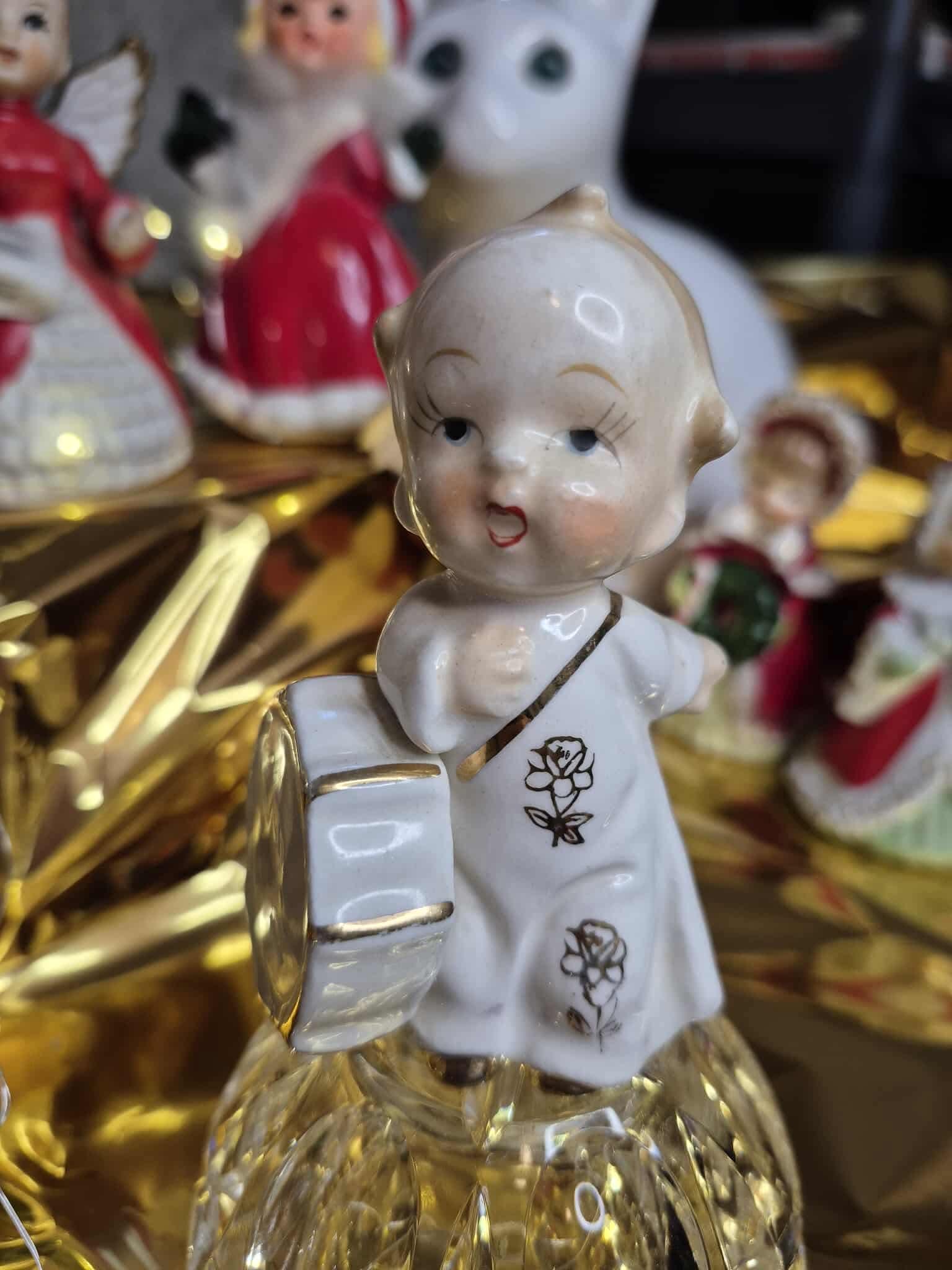 Vintage Drummer Boy Figurine -hand-painted White & Gold Porcelain 