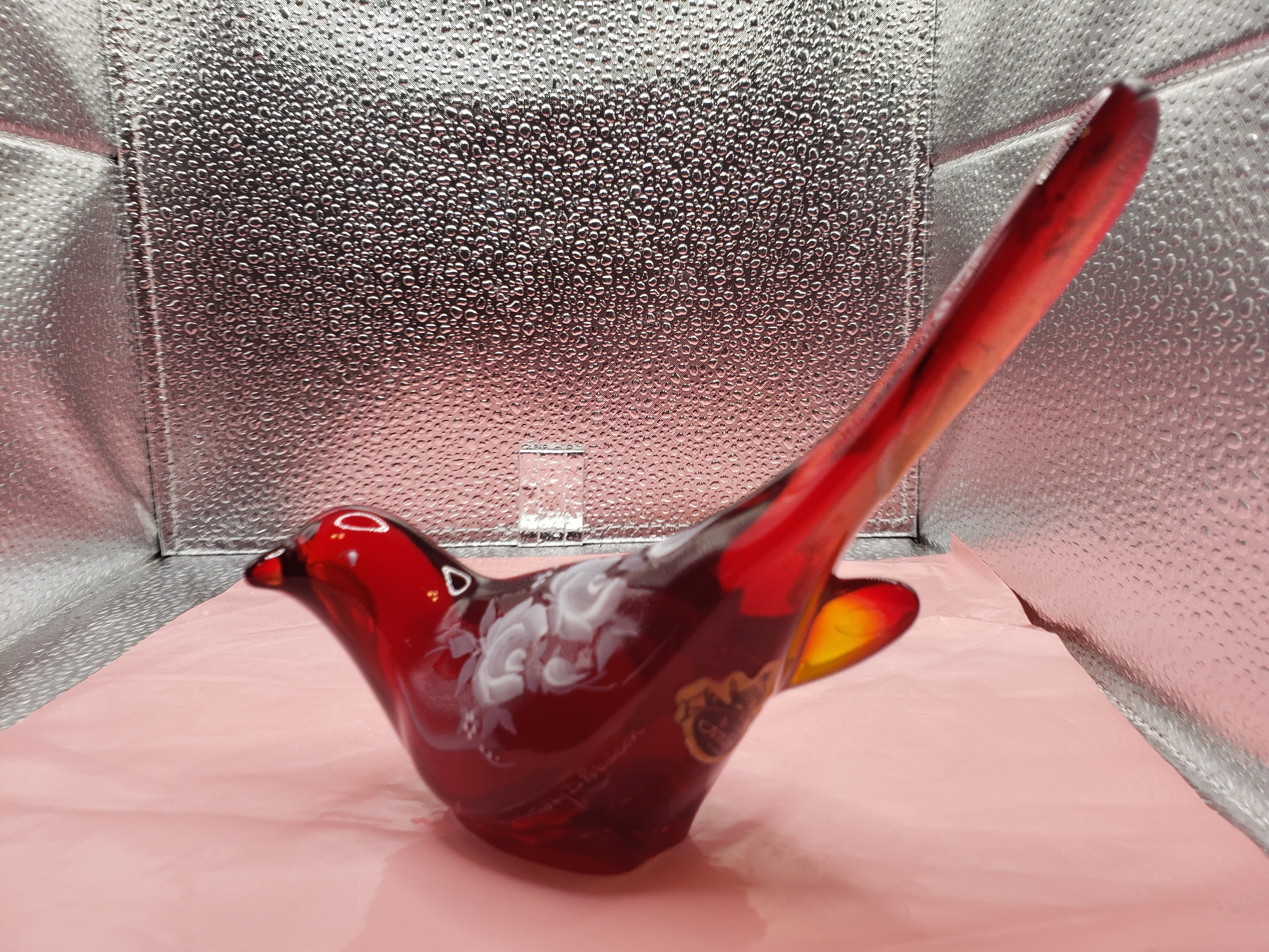 Fenton Bird of Happiness in Elegant Rich Ruby Red Glass, Amberina
