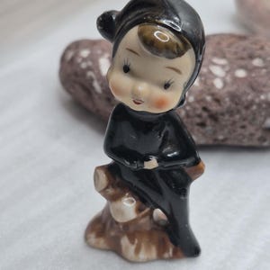 RARE MCM Vintage Pixie Miniature Figurine - Cute Haloween Mini Elf in Black Suit JAPAN 1940s