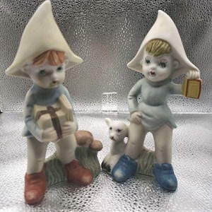 Vintage Pixie Elf Figurine Set RARE Collectible HOMCO with Deer, Lantern, Gift