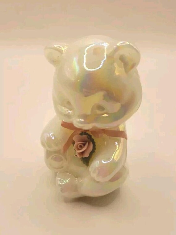 Vintage Opalescent Glass Fenton Bear Miniature Figurine - Rare