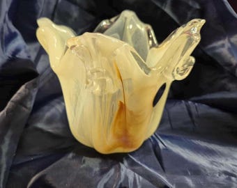 Vintage Arte Murano Italian Art Glass Vase - Vintage Art Nouveau Style Abstract Cream & Beige Swirl