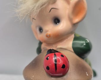 ORIGINAL 1950s Josef Originals Pixie Elf's With Lady Bug - Cutie