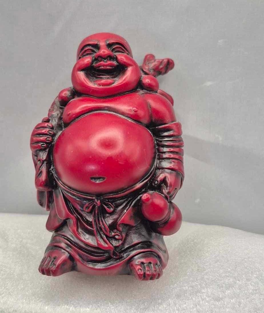 Happy Buddha Figurine - Cute Fat Laughing Buddha Statue in Red