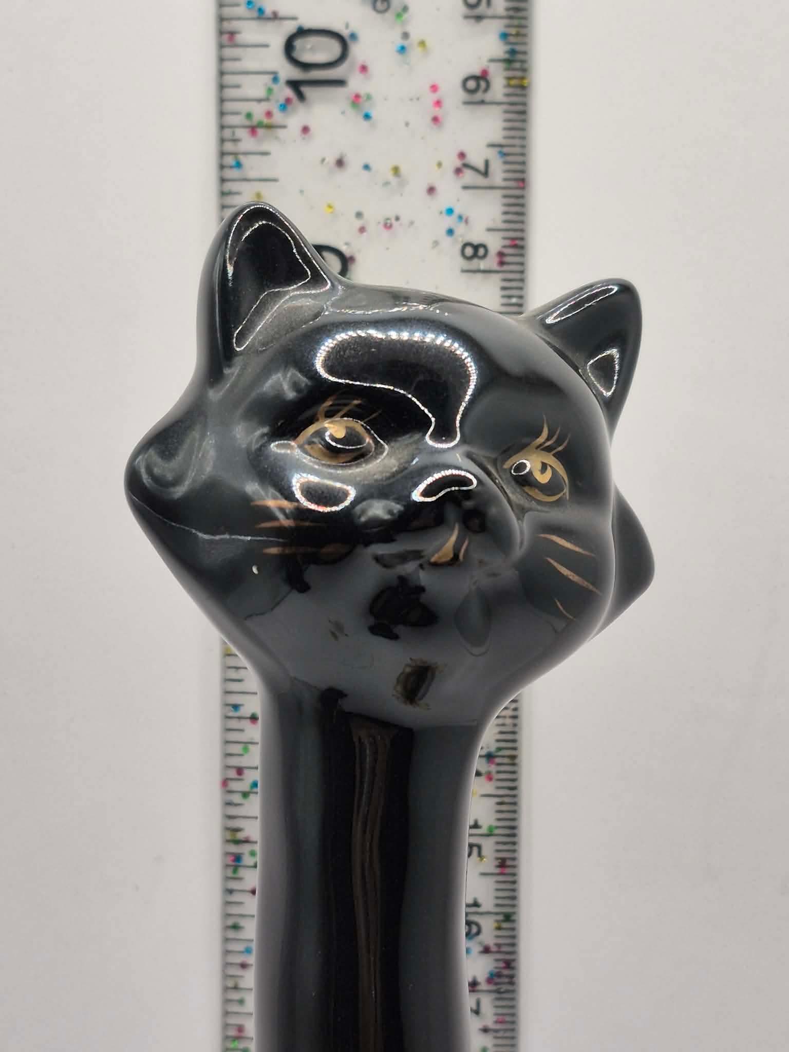 ヴィンテージ BLACK CATS 陶器 キッチュなロングネック MCM 猫と子猫の