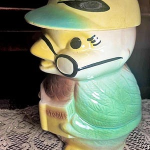 Vintage Rare -Cute Chick-a-dee Roseville Pottery 11” Cookie Jar HTF Collectible 1950s Mint Condition reading Cookie Stories