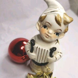 Vintage Porcelain Pixie Playing Harp Japan Cute Little Christmas Elf 1930&#39;s