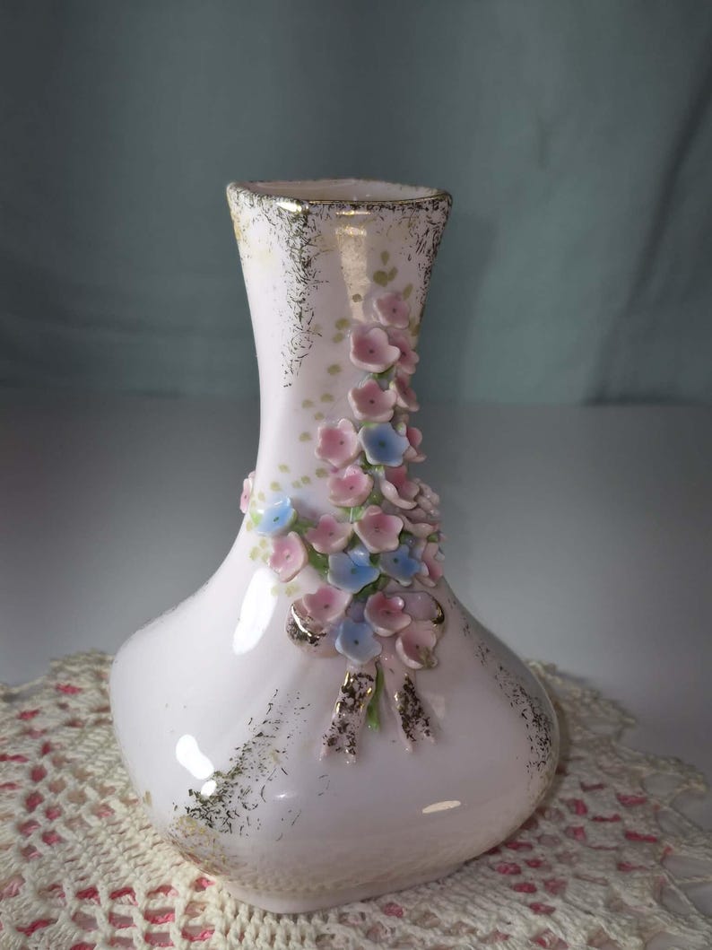 Elegant Baby Pink Bud Vase by Lefton China with Delicate Porcelain Flowers image 2