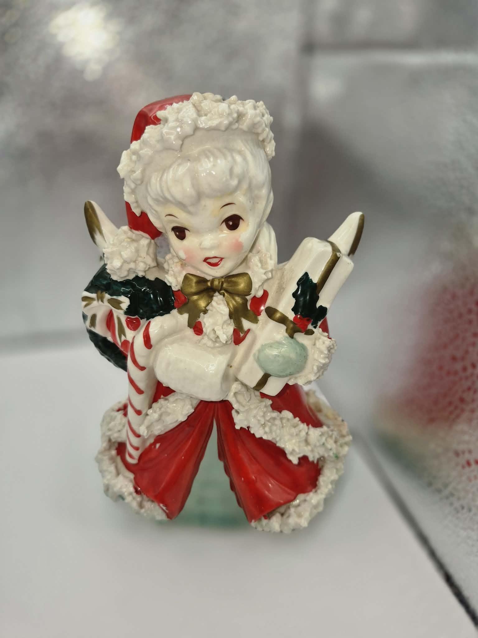MCM Christmas Angel NAPCO 'shopper Girl' Spaghetti Trim Figurine