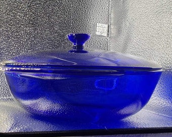 Anchor Hocking Cobalt Blue Glass Casserole Dish with Lid & Handles 2 Qt