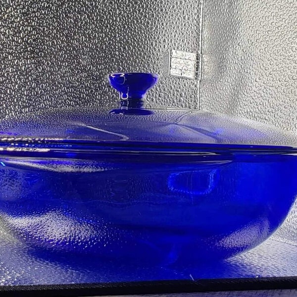 Anchor Hocking Cobalt Blue Glass Casserole Dish with Lid & Handles 2 Qt