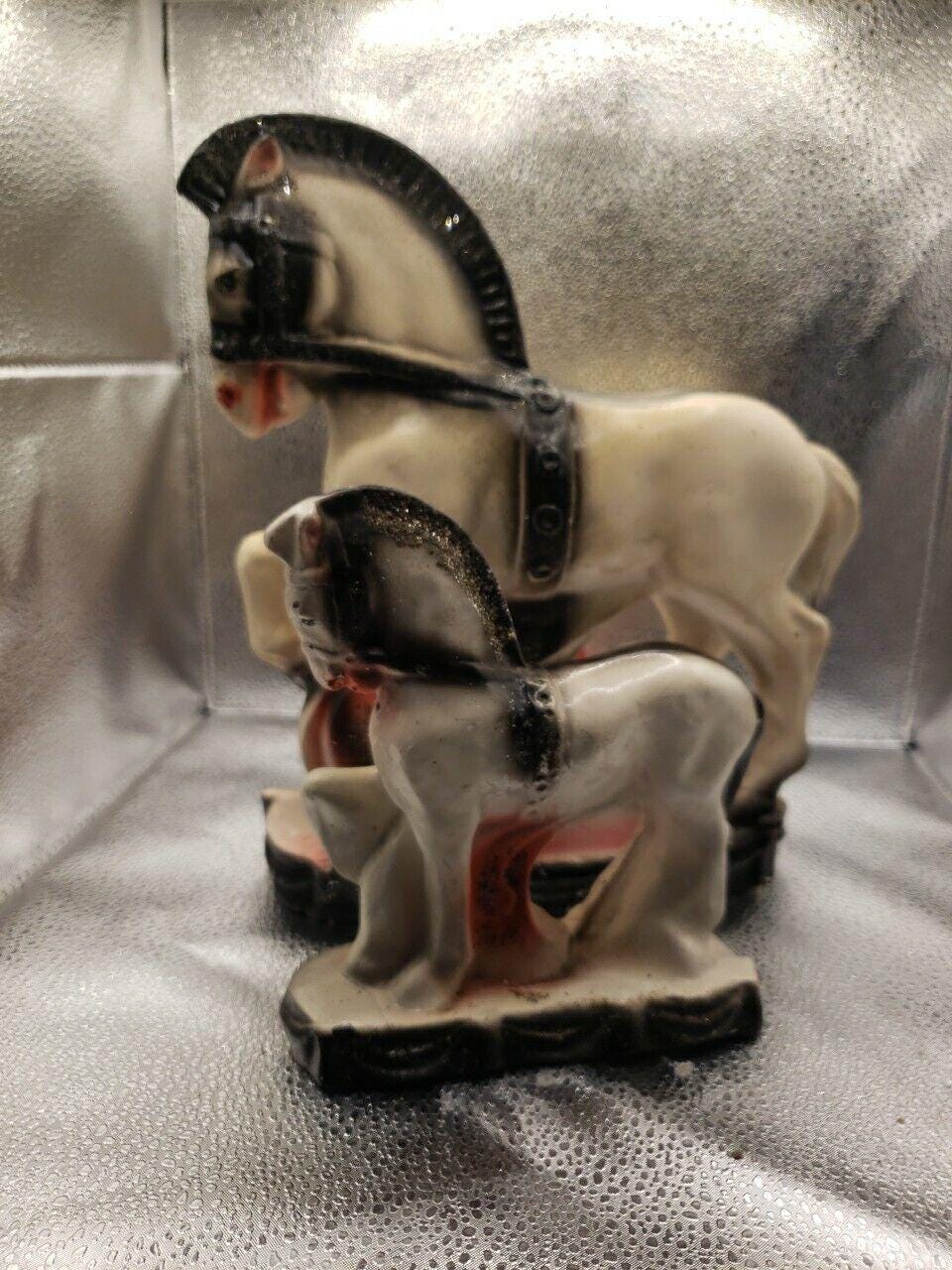 RARE 1930's Antique Horse Statue Pair - Vintage Chalkware Carnival