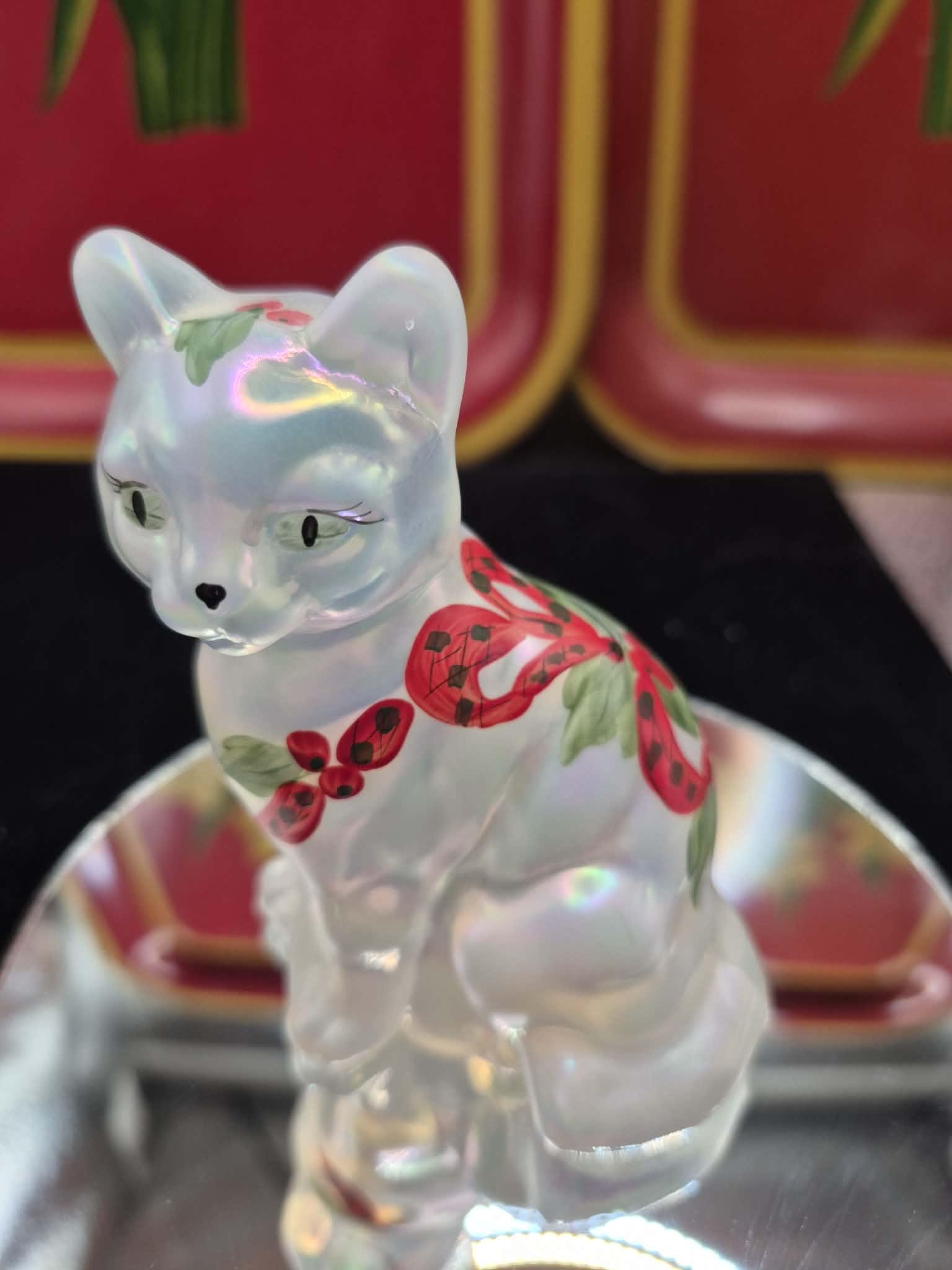 Fenton Iridescent Painted Cat - Etsy