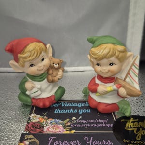 Vintage Pixie Elf Figurine Set fun & Collectible HOMCO with Bear, other nas a Sail boat!