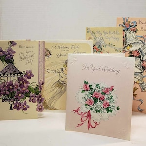 Lote de cartões de casamento vintage dos anos 1950 - Presentes de casamento de meados do século 5 - 5 cartões de 1958