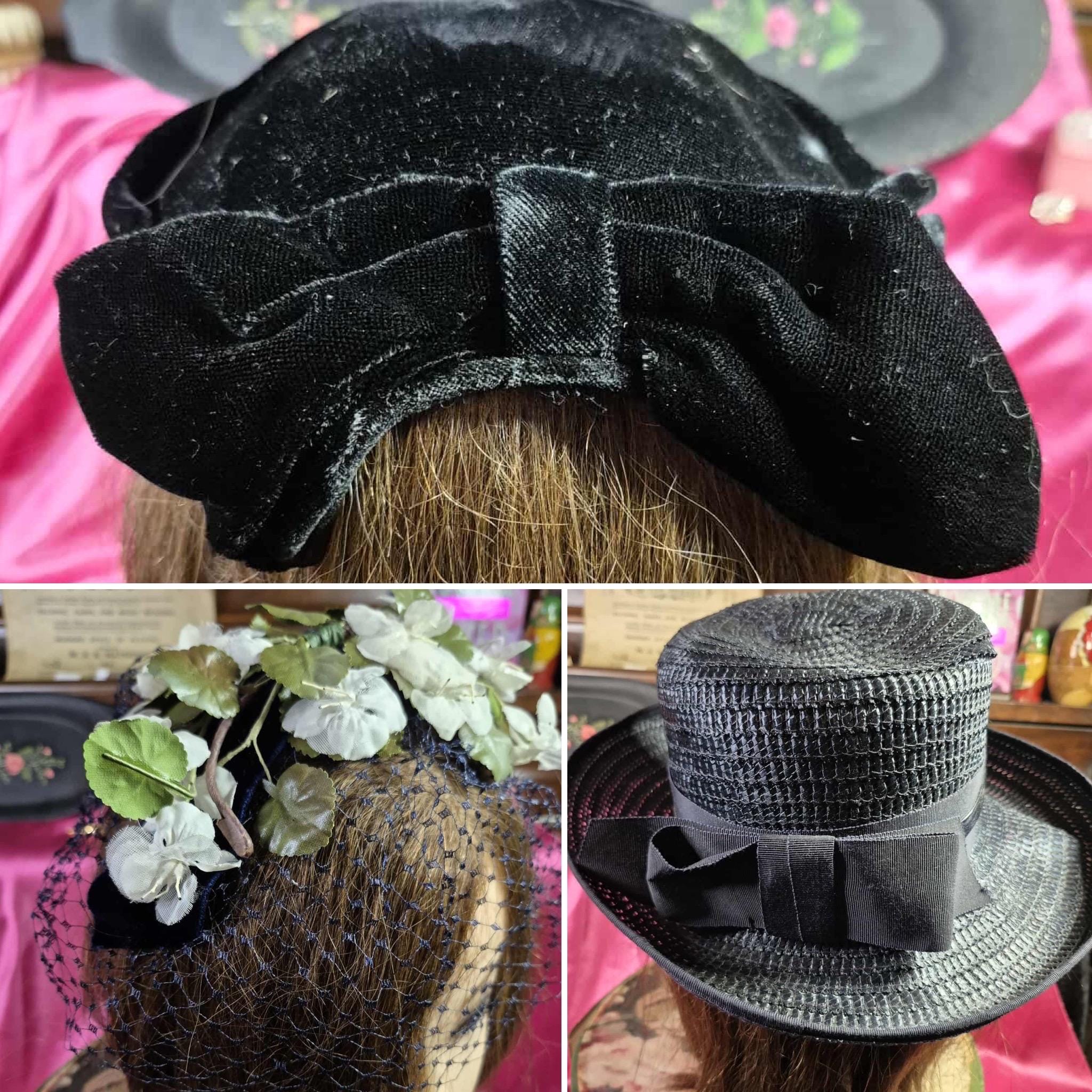 VINTAGE Veeda Louisa Feather Hat Flapper Black Cap Bucket Velvet Layered 1920s Pink and Black Silk Velvet Feather Hat - Etsy main image 2