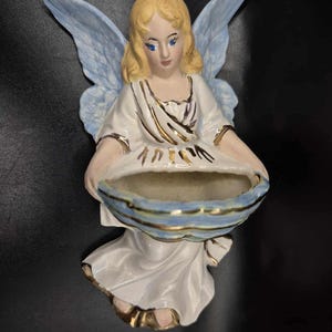 Vintage Holy Water Font Guardian Angel Wall Mount - Midcentury MCM Religious Collectible