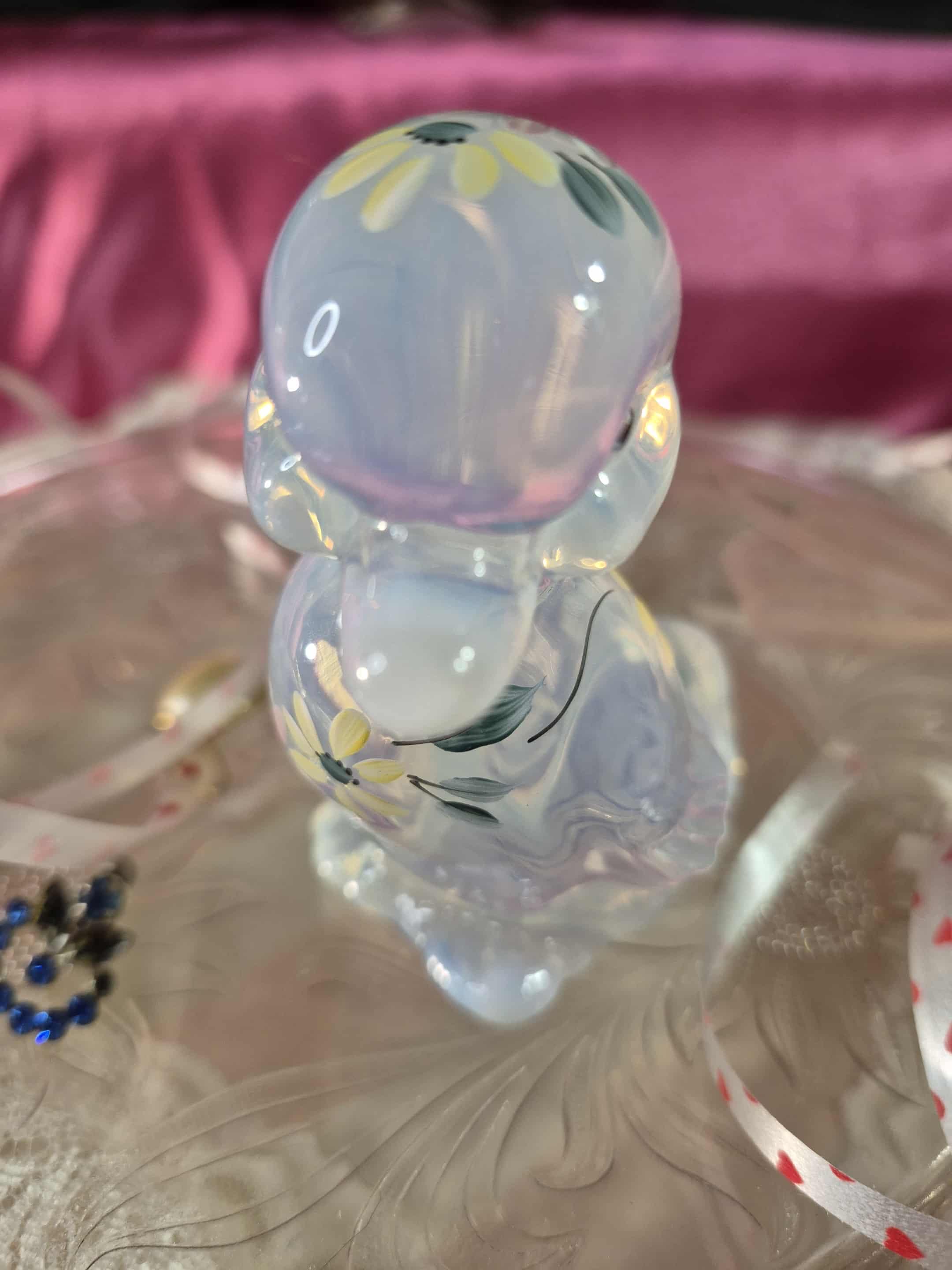 Rare Fenton Duck in Vintage Opalescent Glass Hand-painted Duckling
