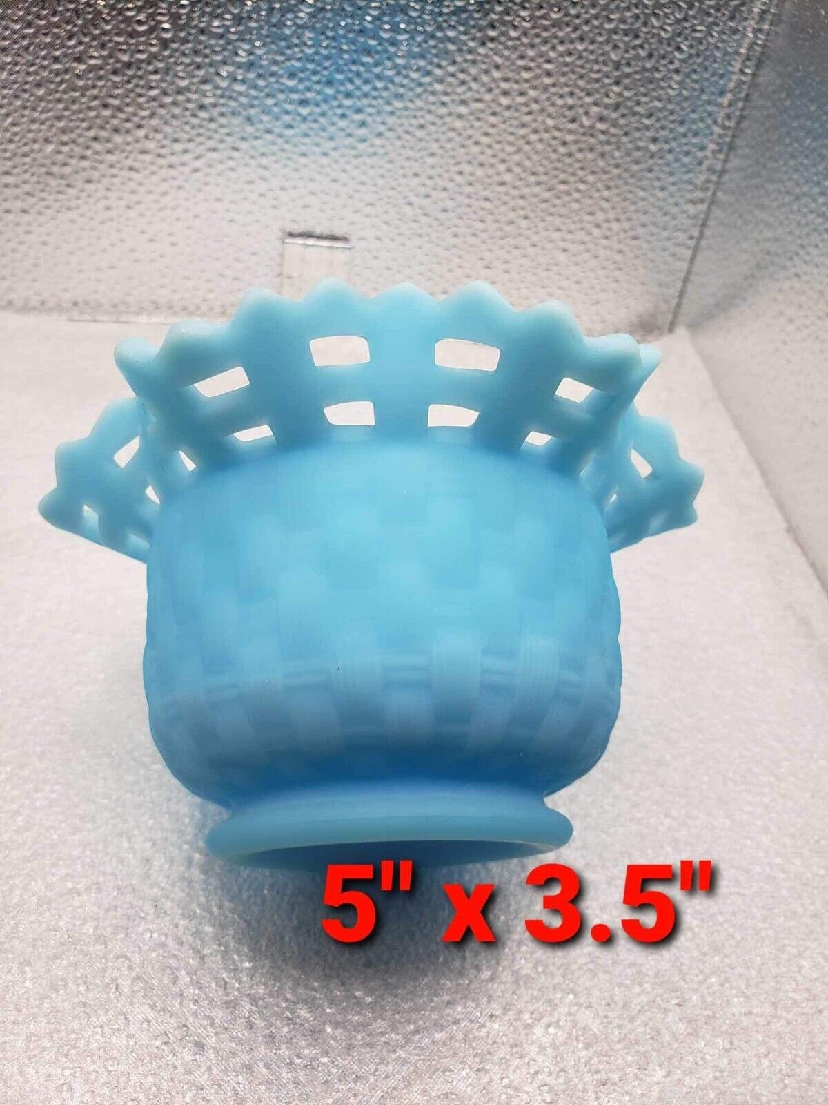 ヴィンテージ FENTON ブルー サテン カスタード ガラス ウィーブ 