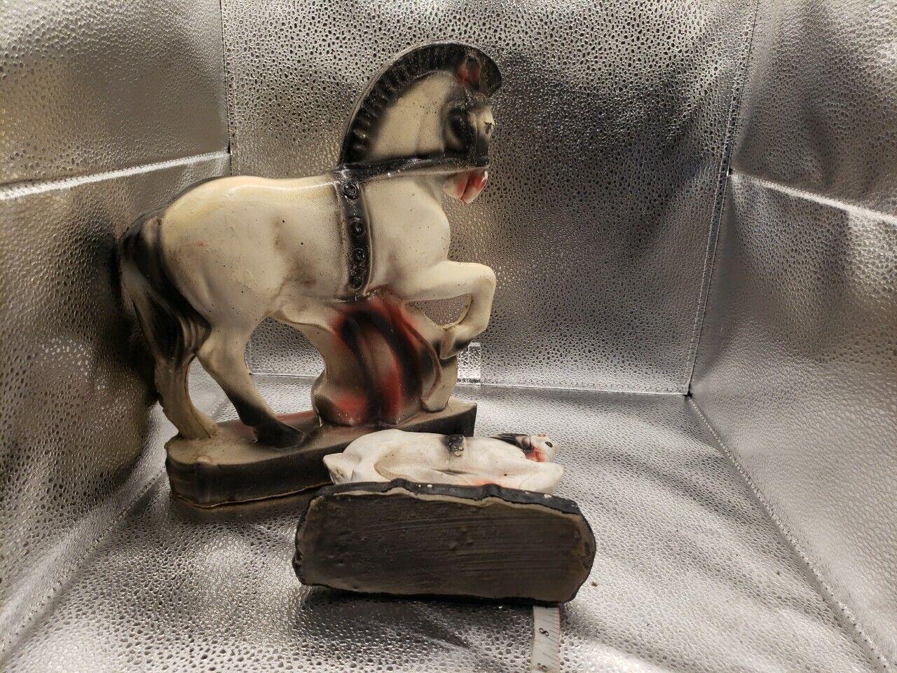 RARE 1930's Antique Horse Statue Pair - Vintage Chalkware Carnival