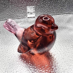 Vintage Fenton Bird Dusty Rose Cranberry Glass Figurine 1980s 3x4” Song Bird of Hope