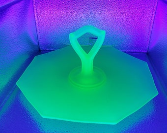 SALE Vintage Frosted Sea Foam Green Uranium Glass Dessert Platter