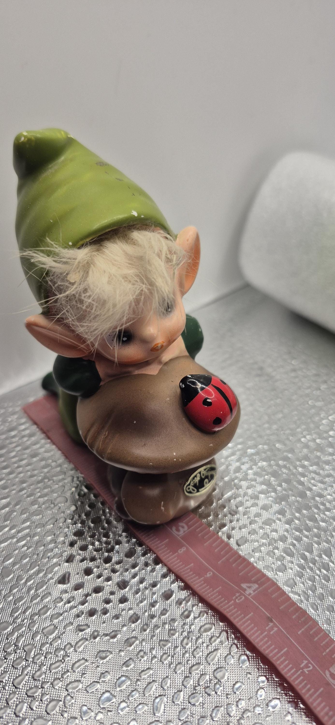 ORIGINAL 1950s Josef Originals Pixie Elf's With Lady Bug - Cutie