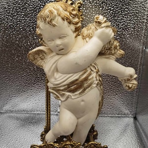 RARE Midcentury Chalkware Gold Cherub Plaque - 8&quot; Vintage Victorian Style Angel Wall Decoration - Unique Housewarming gift!