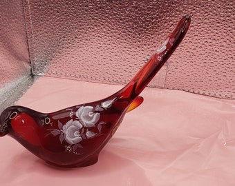 Fenton Bird of Happiness in Elegant Rich Ruby Red Glass, Amberina
