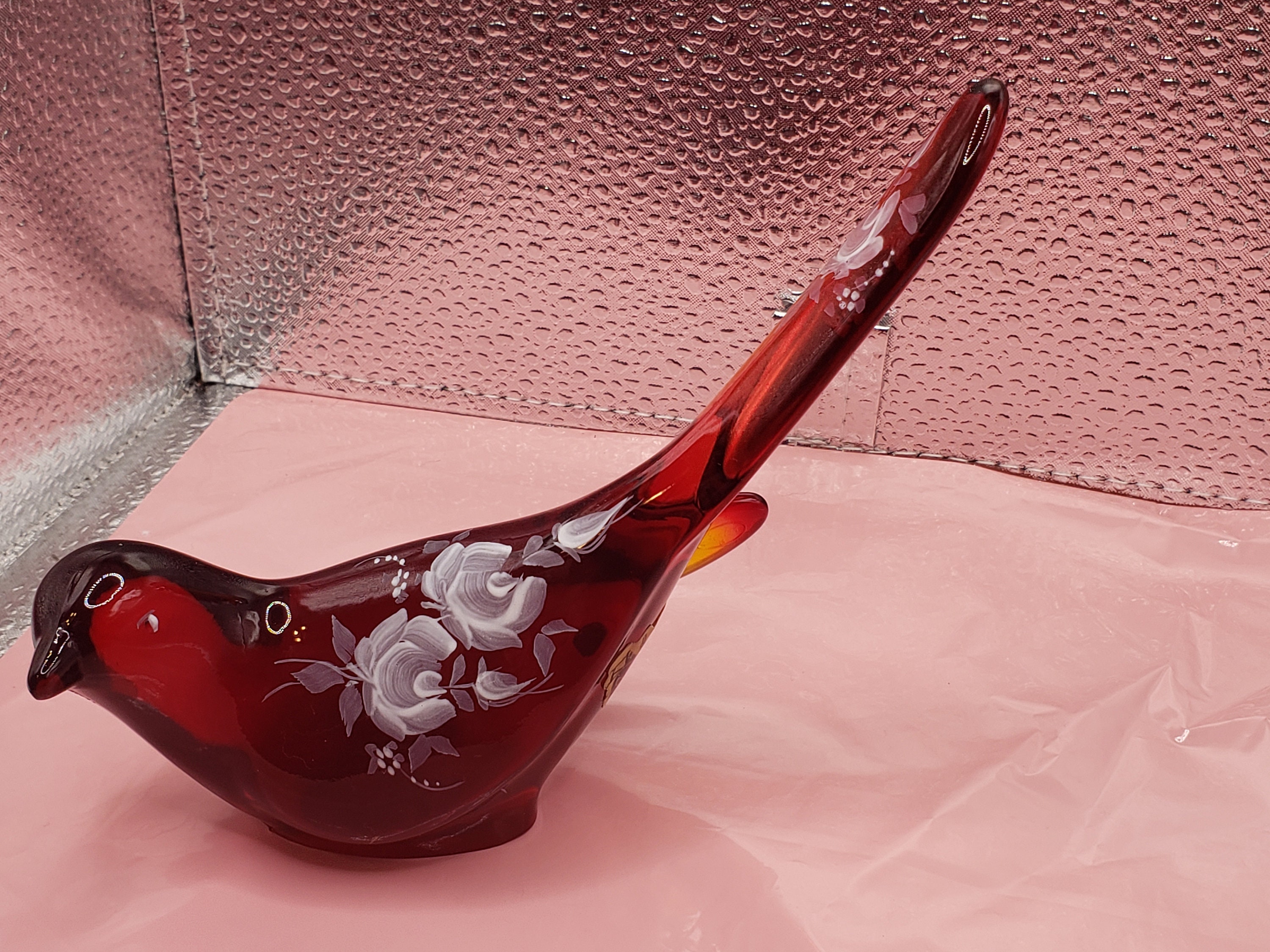 Fenton Bird of Happiness in Elegant Rich Ruby Red Glass, Amberina