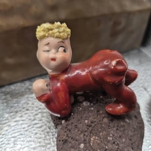 RARE Devil Pixie 1950s Vintage Halloween Elf with Blonde Spaghetti Hair