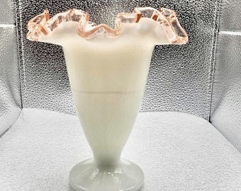 Fenton Pastel Pink Fenton Milk Glass Hobnail Trumpet Vase, Vintage