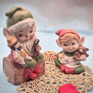 Vintage MCM Pixie Elf Figurine Par roliga & samlarobjekt HOMCO alver med leksaker