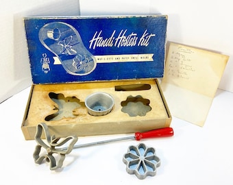 1950s Vintage Housewarming Gift Handi Hostess Waffle & Pastry Molds in Original Box Bonley Products Cookie Cutter Set *old recipe included!